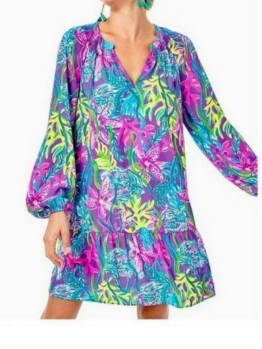 Lilly Pulitzer Lucee Dress Pigment Purple Party All the Tide Sz XL Bishop Sleeve